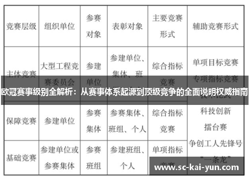 欧冠赛事级别全解析：从赛事体系起源到顶级竞争的全面说明权威指南